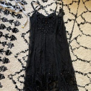 Jordash Black Gothic Mesh Beaded Dress, Size S, y2k style